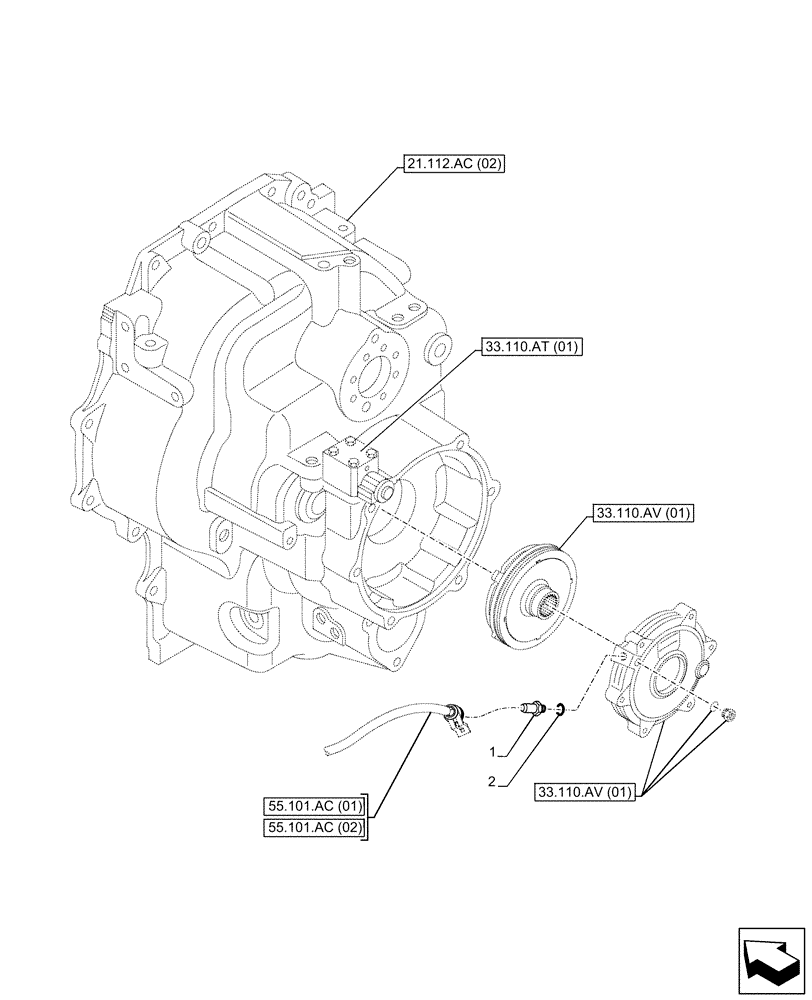 Схема запчастей Case 590SN - (55.031.AE[01]) - VAR - 423058, 423059 - TRANSMISSION, POWERSHUTTLE, PARKING BRAKE, PRESSURE SENSOR (55) - ELECTRICAL SYSTEMS