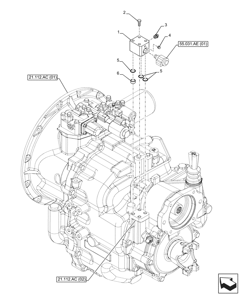 Схема запчастей Case 580SN - (33.110.AT[01]) - VAR - 423059 - TRANSMISSION, POWERSHUTTLE, PARKING BRAKE, CONTROL VALVE, 4WD (33) - BRAKES & CONTROLS
