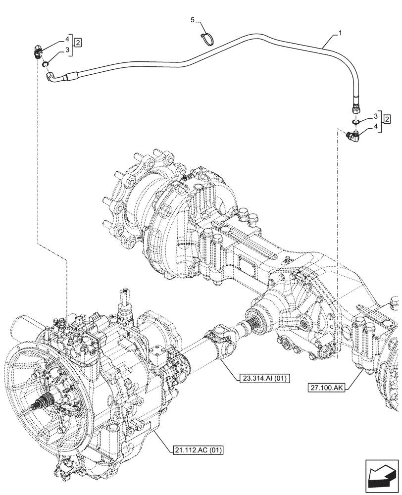 Схема запчастей Case 580SN - (27.106.AN[01]) - VAR - 423059 - TRANSMISSION, POWERSHUTTLE, DIFFERENTIAL LOCK, OIL, SUCTION PIPE (27) - REAR AXLE SYSTEM