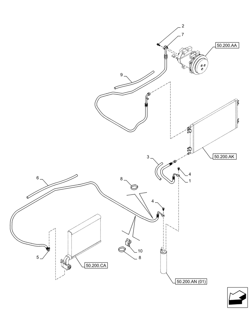 Схема запчастей Case CX300D LC - (50.200.AB[02]) - AIR CONDITIONING, LINE (50) - CAB CLIMATE CONTROL