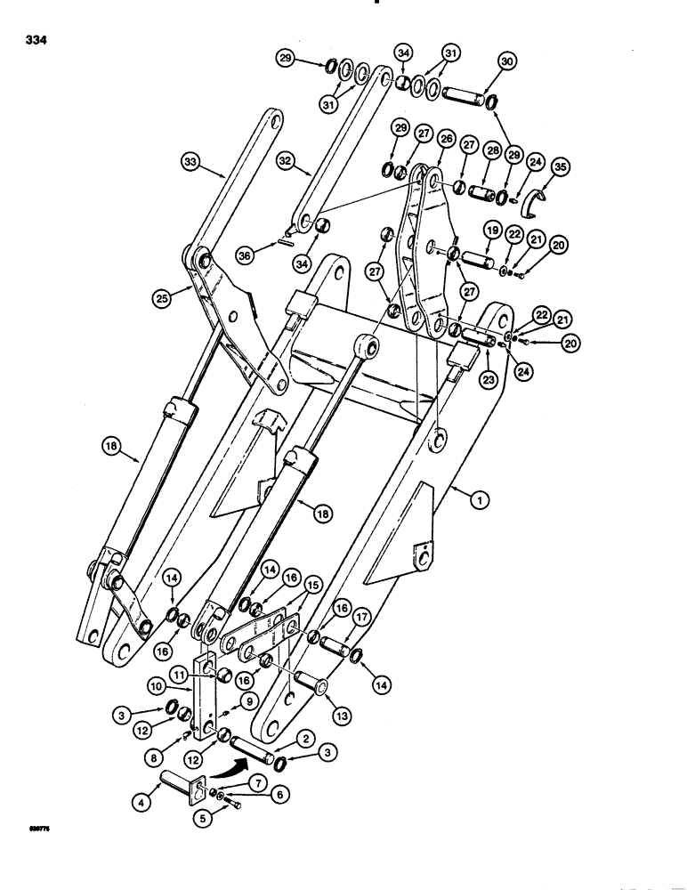 Схема запчастей Case 1150C - (334) - LOADER LIFT FRAME, BUCKET CYLINDERS AND LINKS (09) - CHASSIS/ATTACHMENTS