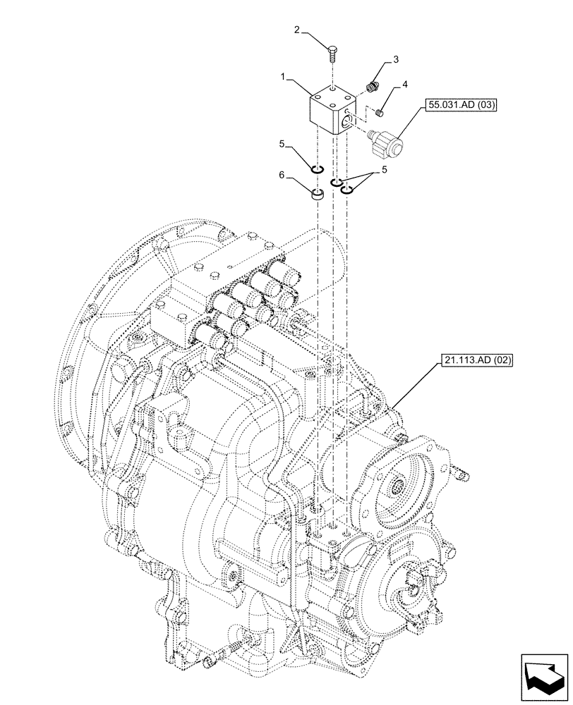 Схема запчастей Case 580SN - (33.110.AT[03]) - VAR - 423062 - TRANSMISSION, POWERSHIFT, PARKING BRAKE, CONTROL VALVE, 4WD (33) - BRAKES & CONTROLS