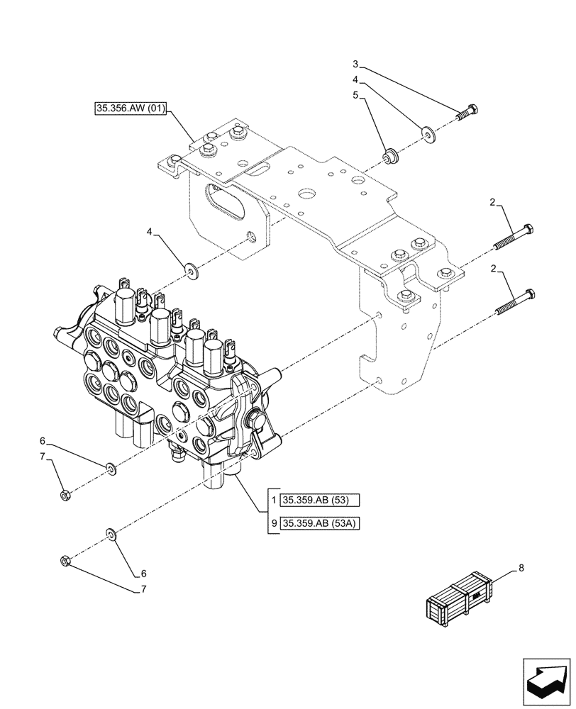 Схема запчастей Case 580SN - (35.359.AB[03]) - BACKHOE CONTROL VALVE, 7-SPOOL, MOUNTING PARTS, EXTENDABLE DIPPER, W/ TWO LEVER CONTROLS (35) - HYDRAULIC SYSTEMS