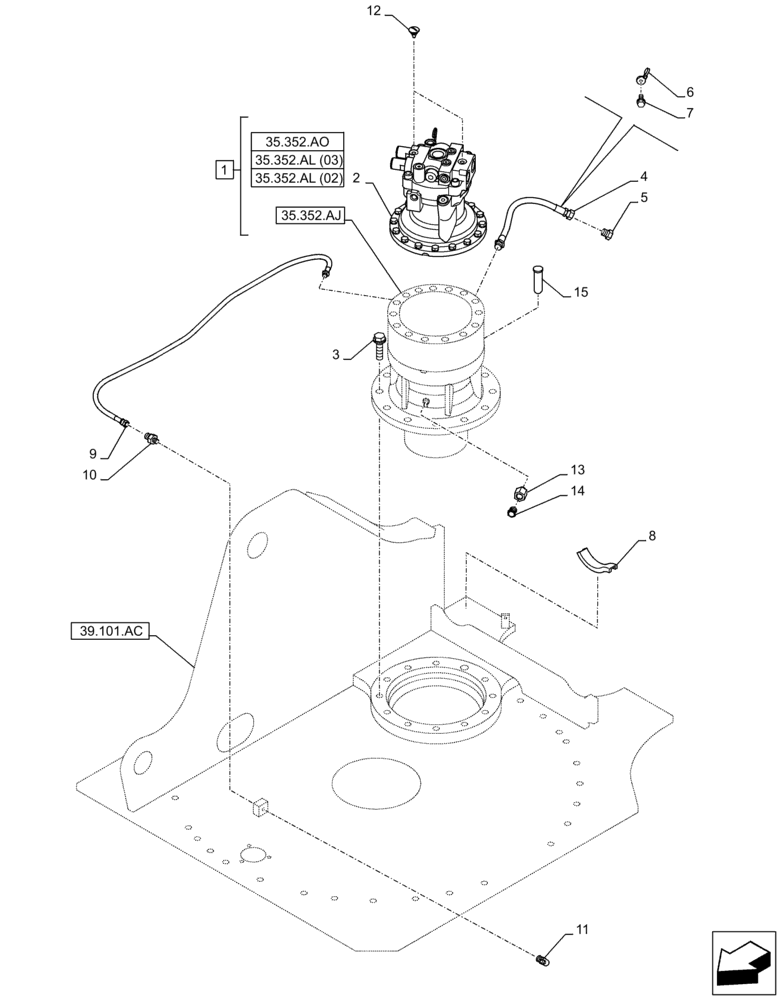 Схема запчастей Case CX210D LC LR - (35.352.AL[01]) - SWING REDUCTION UNIT (35) - HYDRAULIC SYSTEMS