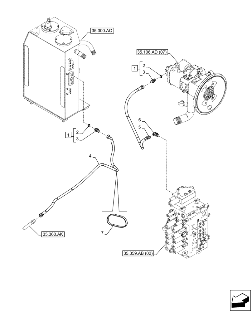 Схема запчастей Case CX300D LC - (35.360.AF[02]) - VAR - 461863 - HYDRAULIC LINE, CLAMSHELL BUCKET, ROTATION, W/ELECTRICAL PROPORTIONAL CONTROL (35) - HYDRAULIC SYSTEMS