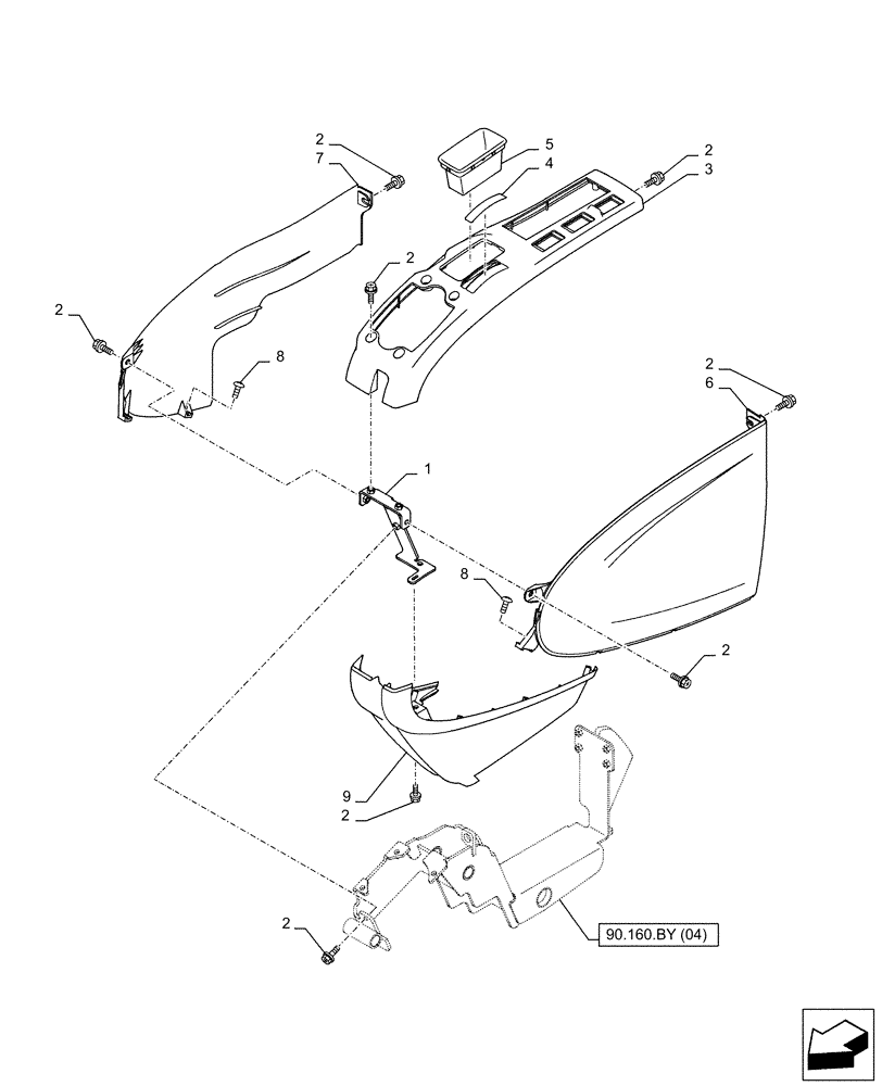 Схема запчастей Case CX130D LC - (90.160.BY[03]) - VAR - 488035, 781277 - CONSOLE, SIDE PANEL, LH (90) - PLATFORM, CAB, BODYWORK AND DECALS