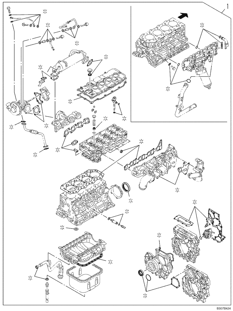 Схема запчастей Case CX135SR - (02-06) - PACKAGE SEALS - ENGINE (02) - ENGINE