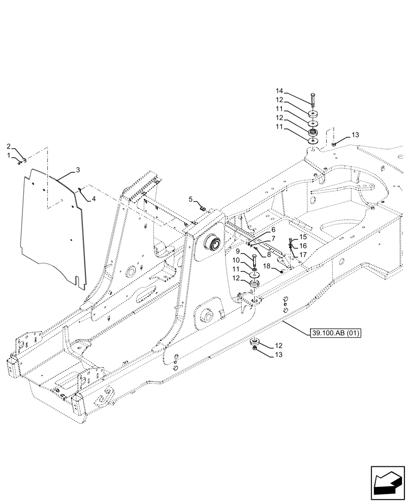 Схема запчастей Case 580SN - (39.100.AB[03]) - FRAME (39) - FRAMES AND BALLASTING