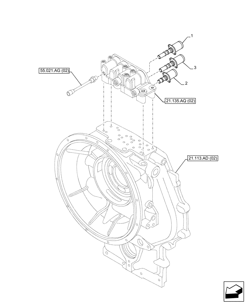 Схема запчастей Case 590SN - (21.105.AI) - VAR - 423062 - TRANSMISSION, POWERSHIFT, LUBRIFICATION VALVE (21) - TRANSMISSION