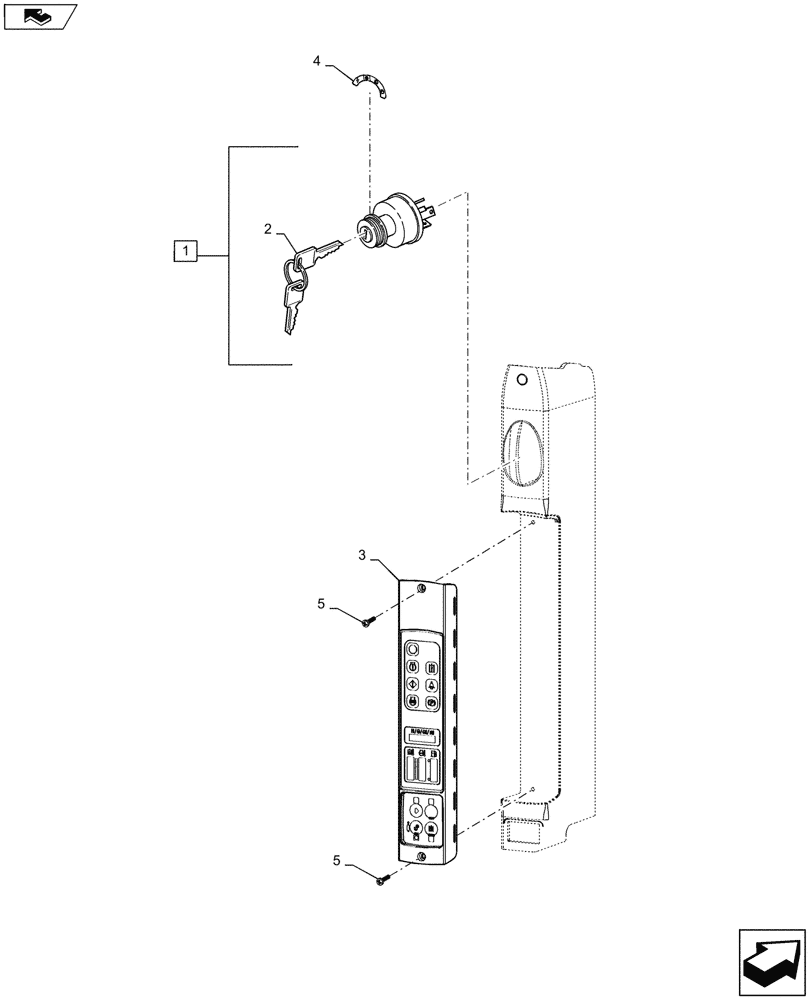 Схема запчастей Case SR160 - (55.512.BQ[01]) - INSTRUMENT CLUSTER AND KEYED IGNITION, OPEN CAB (55) - ELECTRICAL SYSTEMS