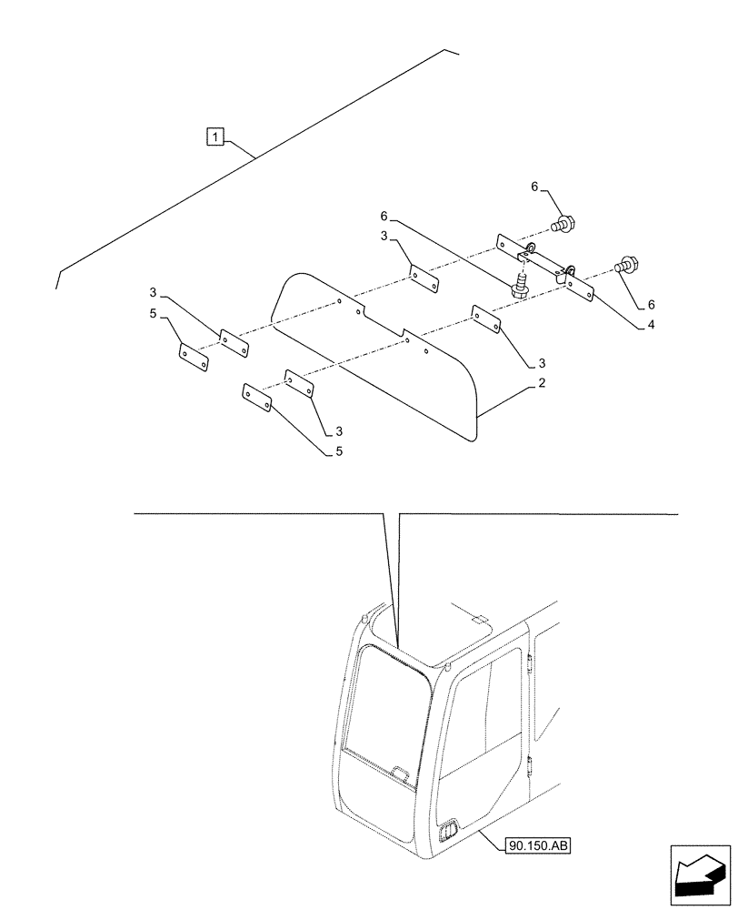 Схема запчастей Case CX130D LC - (90.151.AE[02]) - VAR - 461554 - SUN VISOR (90) - PLATFORM, CAB, BODYWORK AND DECALS