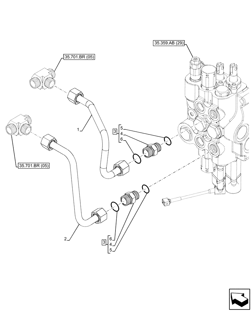 Схема запчастей Case 580SN - (35.701.BR[08]) - RIDE CONTROL, VALVE, HYDRAULIC LINE (35) - HYDRAULIC SYSTEMS
