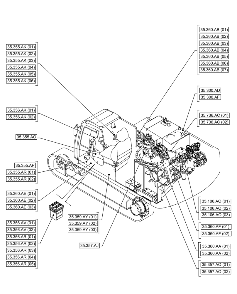 Схема запчастей Case CX350D LC - (35.000.00[01]) - SECTION INDEX - HYDRAULIC SYSTEMS (35) - HYDRAULIC SYSTEMS