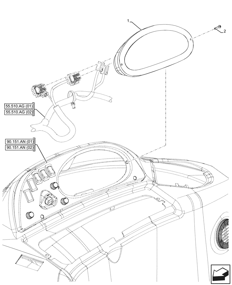 Схема запчастей Case 580SN - (55.512.BQ[01]) - SIDE PANEL, RH, INSTRUMENT CLUSTER (55) - ELECTRICAL SYSTEMS