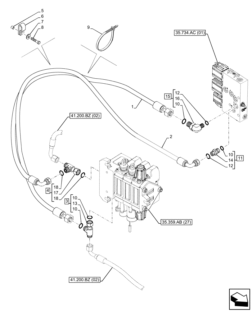 Схема запчастей Case 580SN - (35.525.AD[05]) - QUICK COUPLER, LINES (35) - HYDRAULIC SYSTEMS