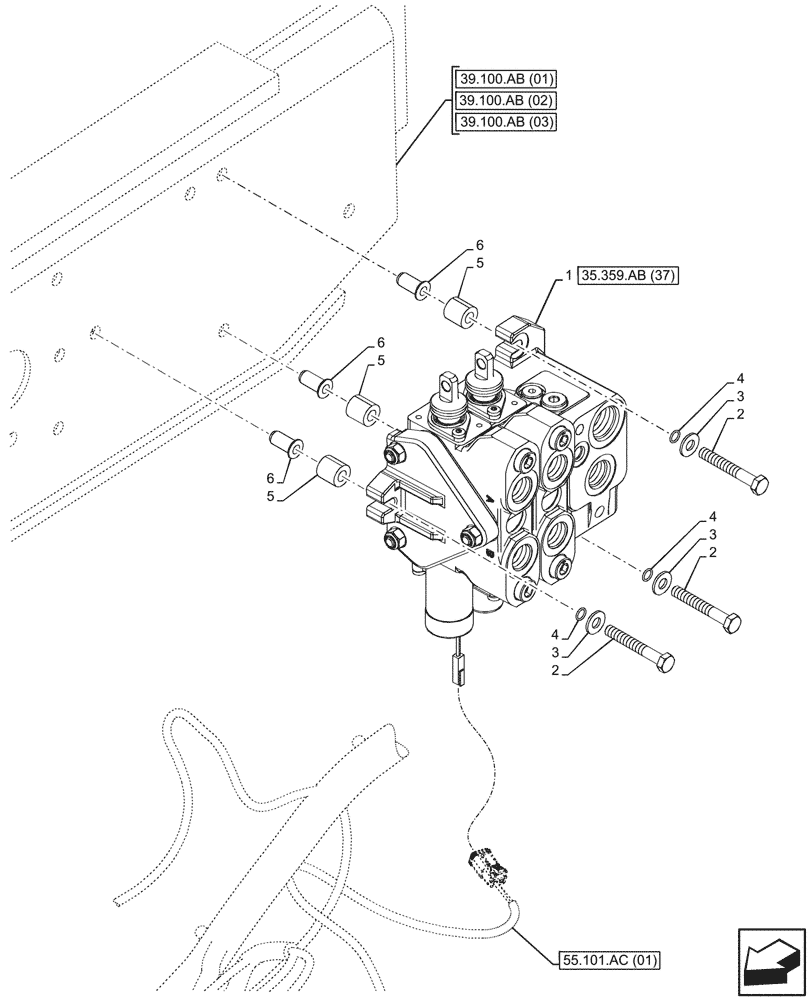 Схема запчастей Case 580SN - (35.359.AB[36]) - LOADER, CONTROL VALVE, PILOT CONTROLS, 2-SPOOL (35) - HYDRAULIC SYSTEMS
