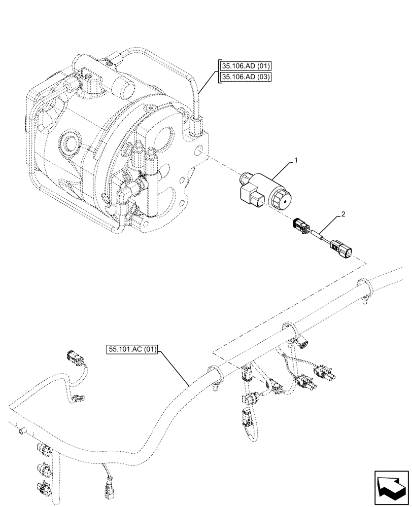 Схема запчастей Case 590SN - (55.036.AO[01]) - VAR - 423080 - CONTROL VALVE, SOLENOID (55) - ELECTRICAL SYSTEMS