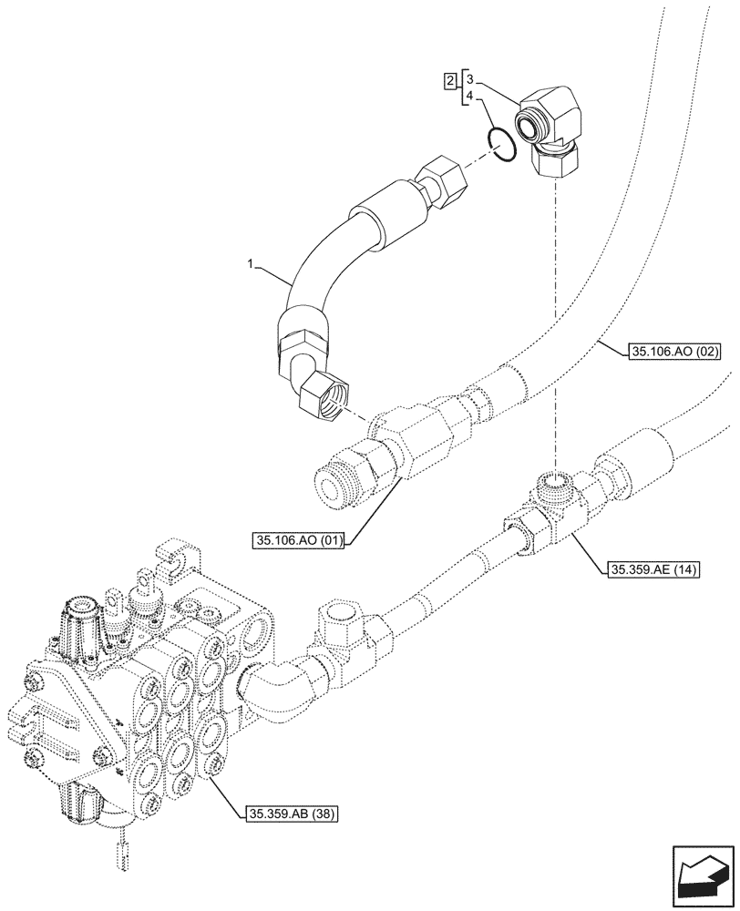 Схема запчастей Case 580SN - (35.106.AO[06]) - VAR - 747864 - PUMP, OIL LINE, FITTING (35) - HYDRAULIC SYSTEMS