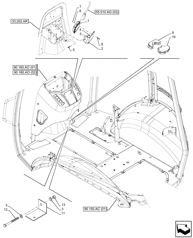 Схема запчастей Case 590SN - (55.024.AE[01]) - VAR - 423060, 423061 - TRANSMISSION, SEMI-POWERSHIFT, ELECTRONIC, CONTROL, MODULE (55) - ELECTRICAL SYSTEMS