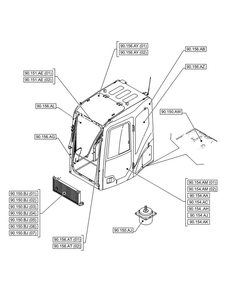 Схема запчастей Case CX350D LC - (90.000.00[02]) - SECTION INDEX - PLATFORM, CAB, BODYWORK & DECALS (90) - PLATFORM, CAB, BODYWORK AND DECALS