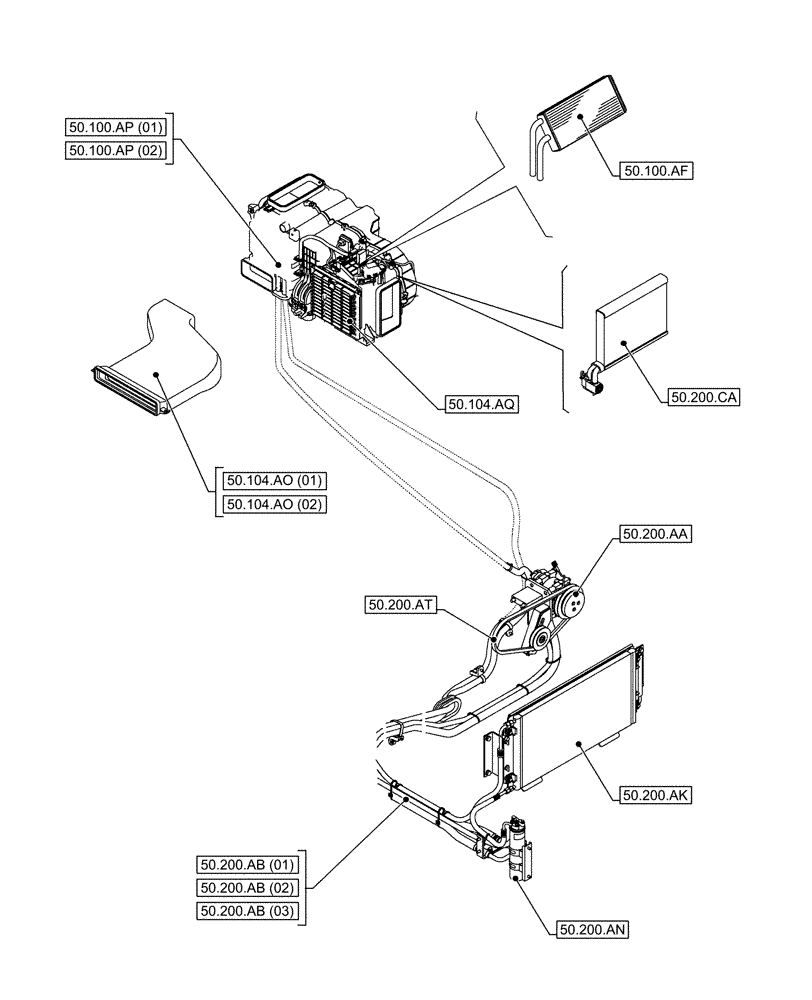 Схема запчастей Case CX350D LC - (00.000.50) - PICTORIAL INDEX - CAB CLIMATE CONTROL (00) - GENERAL & PICTORIAL INDEX
