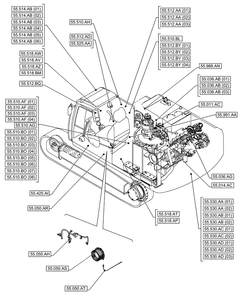 Схема запчастей Case CX350D LC - (00.000.55[01]) - PICTORIAL INDEX - ELECTRICAL SYSTEMS (00) - GENERAL & PICTORIAL INDEX