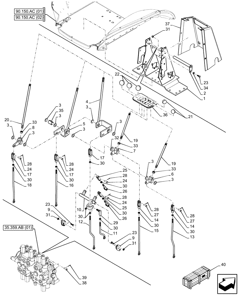 Схема запчастей Case 580SN - (35.359.AF[01]) - BACKHOE CONTROL VALVE, 6-SPOOL, MECHANICAL, CONTROLS (35) - HYDRAULIC SYSTEMS