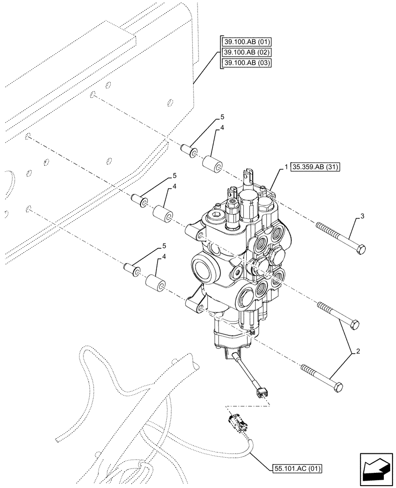 Схема запчастей Case 580SN WT - (35.359.AB[34]) - LOADER, CONTROL VALVE, MECHANICAL, 2-SPOOL (35) - HYDRAULIC SYSTEMS