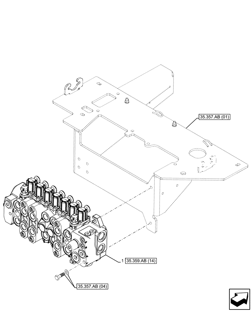 Схема запчастей Case 580SN - (35.359.AB[10]) - BACKHOE CONTROL VALVE, 7-SPOOL, STANDARD DIPPER, W/ PILOT CONTROLS, MOUNTING PARTS (35) - HYDRAULIC SYSTEMS