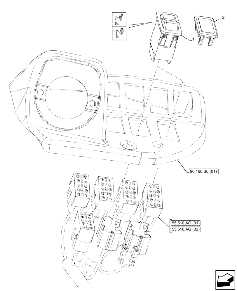 Схема запчастей Case 590SN - (55.524.AS[02]) - VAR - 442017 - QUICK COUPLER, SWITCH (55) - ELECTRICAL SYSTEMS