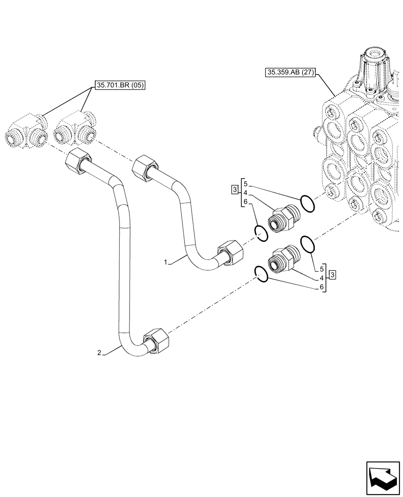 Схема запчастей Case 580SN - (35.701.BR[09]) - VAR - 747864 - LOADER, CONTROL VALVE, W/O RIDE CONTROL, LINES (35) - HYDRAULIC SYSTEMS