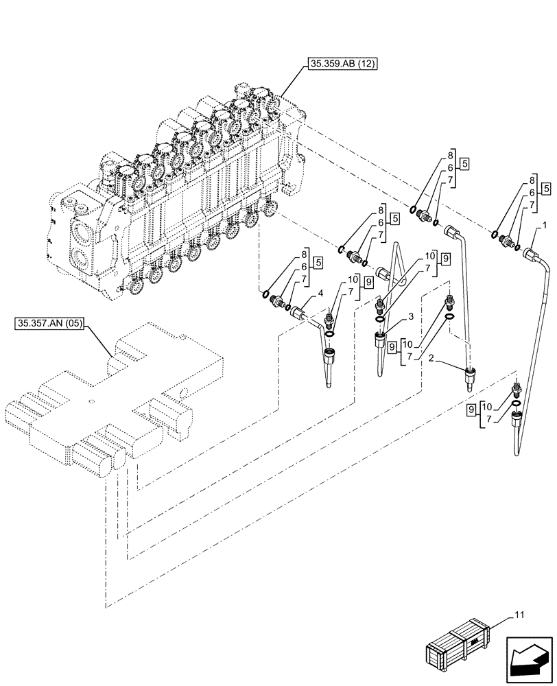 Схема запчастей Case 580SN - (35.357.AR[03]) - 8-SPOOL, PRESSURE CONTROL VALVE, LINE (35) - HYDRAULIC SYSTEMS