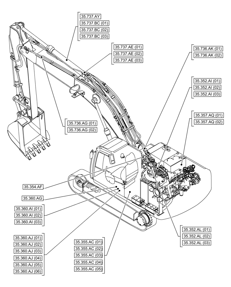 Схема запчастей Case CX350D LC - (00.000.35[03]) - PICTORIAL INDEX - HYDRAULIC SYSTEMS (00) - GENERAL & PICTORIAL INDEX
