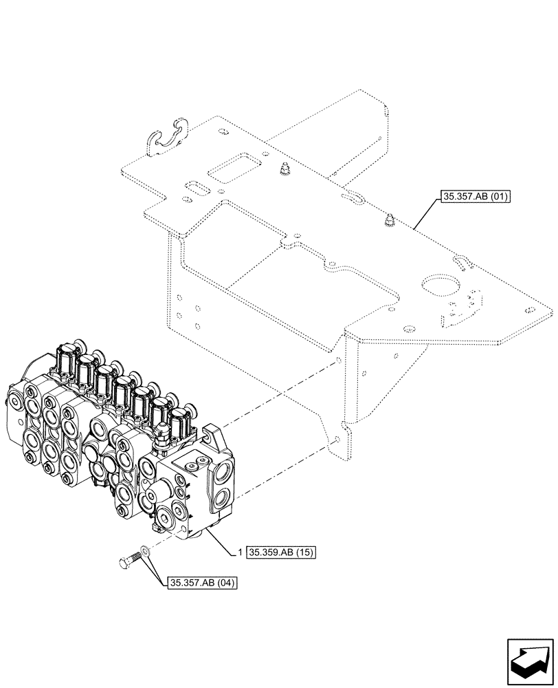 Схема запчастей Case 580SN - (35.359.AB[11]) - BACKHOE CONTROL VALVE, 7-SPOOL, STANDARD DIPPER, W/ PILOT CONTROLS, MOUNTING PARTS (35) - HYDRAULIC SYSTEMS