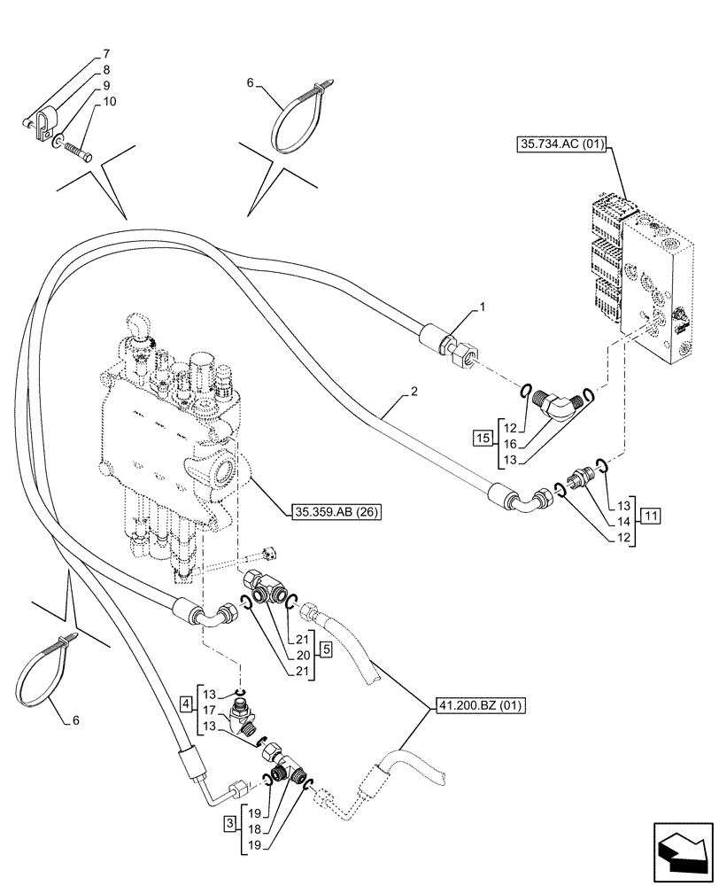 Схема запчастей Case 580SN - (35.525.AD[04]) - QUICK COUPLER, LINES (35) - HYDRAULIC SYSTEMS