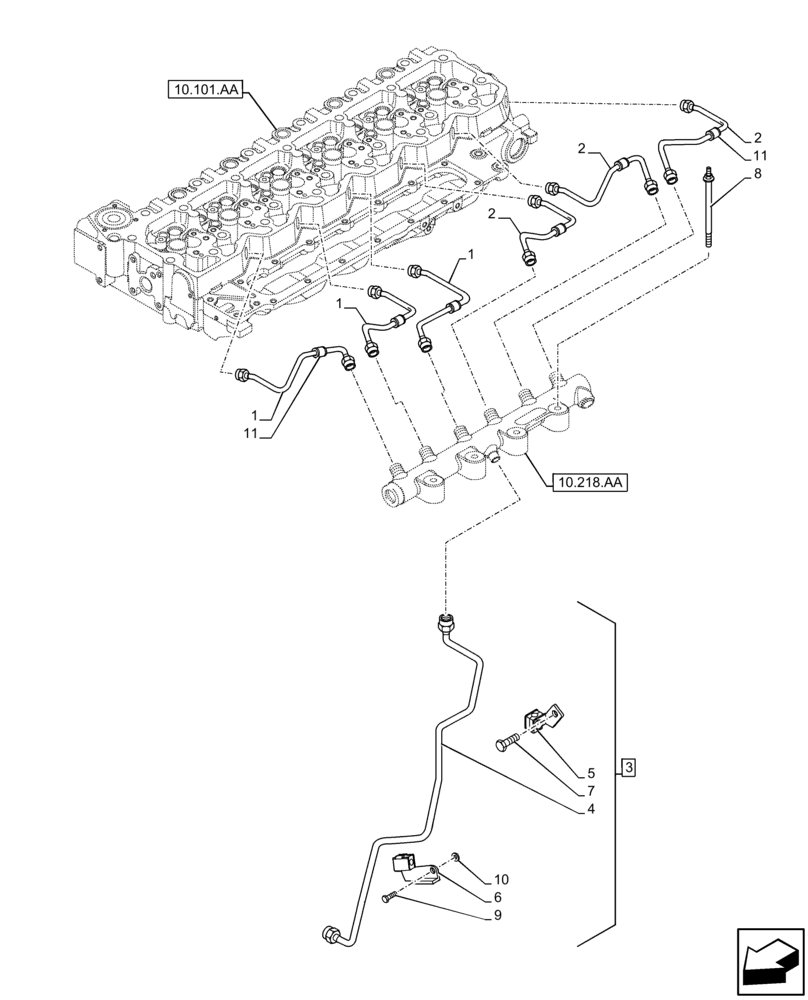 Схема запчастей Case F4HFE6136 B003 - (10.218.AI[01]) - INJECTION PIPE (10) - ENGINE