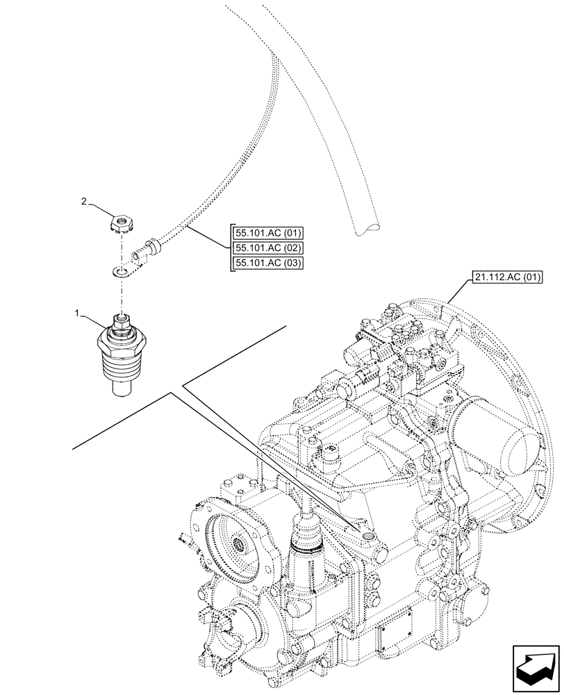 Схема запчастей Case 590SN - (55.022.AB[01]) - TRANSMISSION, POWERSHUTTLE, TEMPERATURE SENDER (55) - ELECTRICAL SYSTEMS