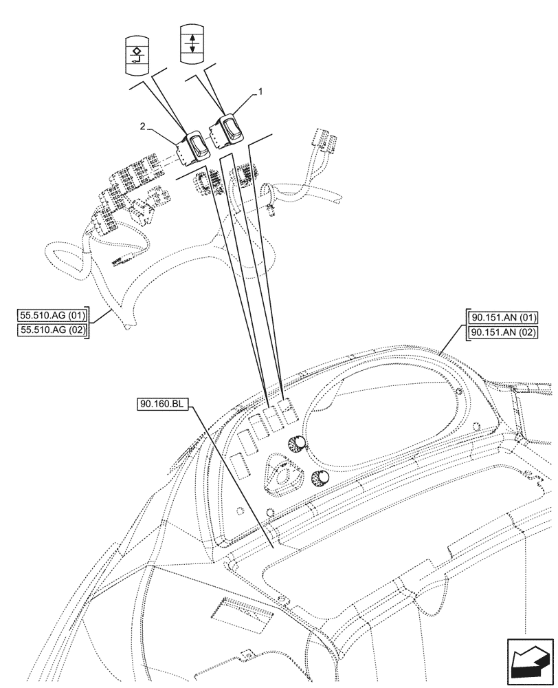 Схема запчастей Case 580SN - (55.512.BQ[02]) - INSTRUMENT CLUSTER, MULTIFUNCTION SWITCH (55) - ELECTRICAL SYSTEMS