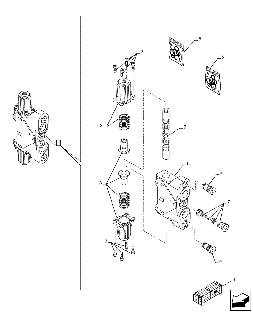 Схема запчастей Case 580SN - (35.359.AB[43]) - VAR - 747864 - LOADER, CONTROL VALVE, PILOT CONTROLS, 3-SPOOL, CLAM, VALVE SECTION (35) - HYDRAULIC SYSTEMS