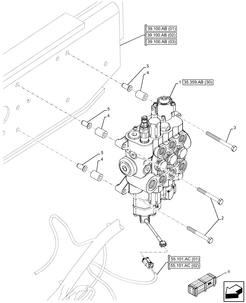 Схема запчастей Case 580SN - (35.359.AB[45]) - VAR - 747776 - LOADER, CONTROL VALVE, MECHANICAL, 3-SPOOL, MOUNTING (35) - HYDRAULIC SYSTEMS