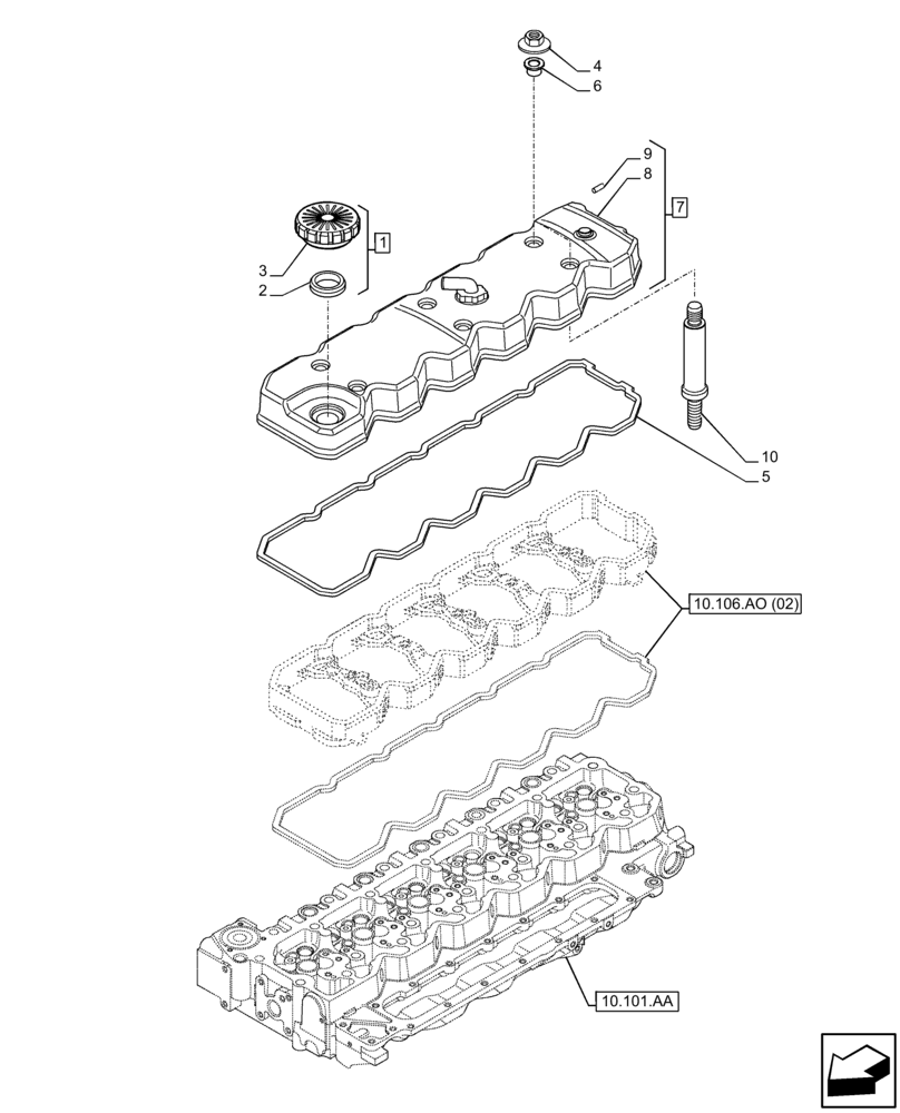 Схема запчастей Case F4HFE613W B003 - (10.101.AB) - CYLINDER HEAD, COVER (10) - ENGINE