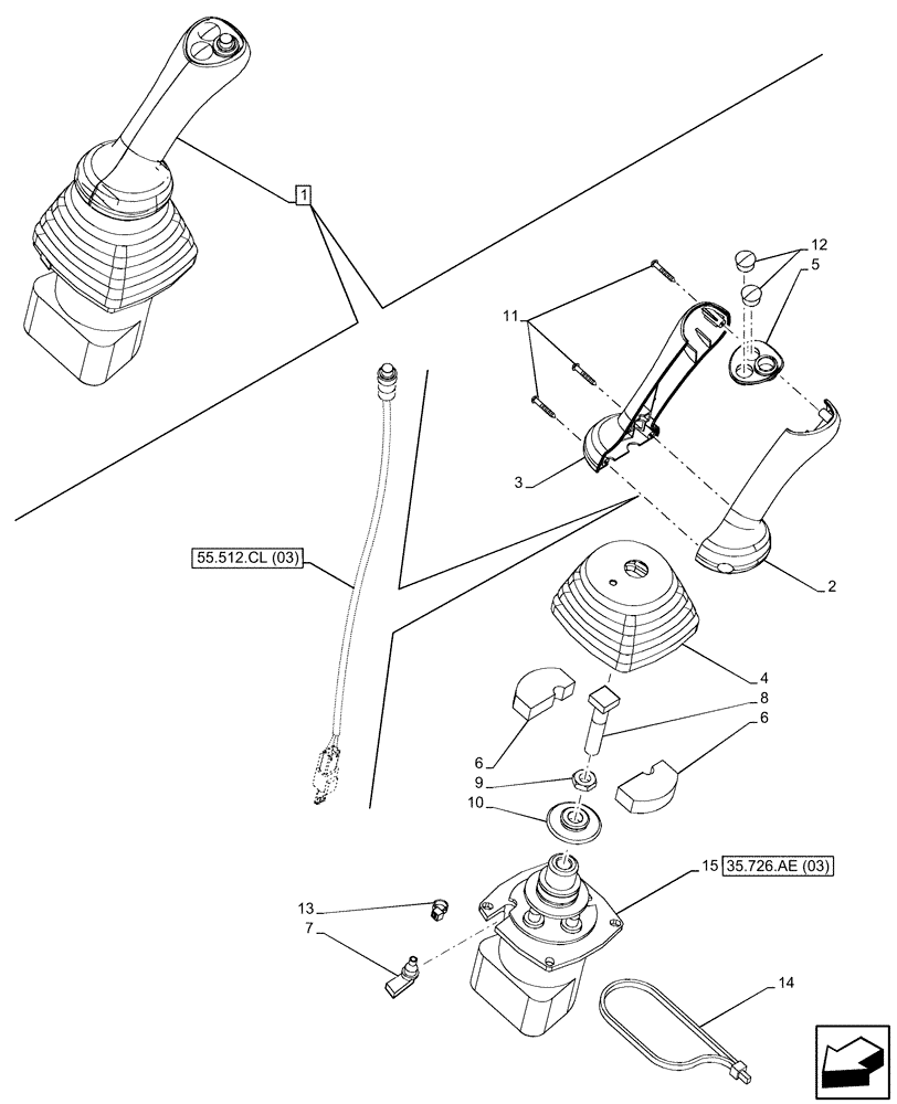 Схема запчастей Case 580SN - (35.726.AE[07]) - 6-SPOOL, 7-SPOOL, PILOT CONTROLS, JOYSTICK, LH (35) - HYDRAULIC SYSTEMS
