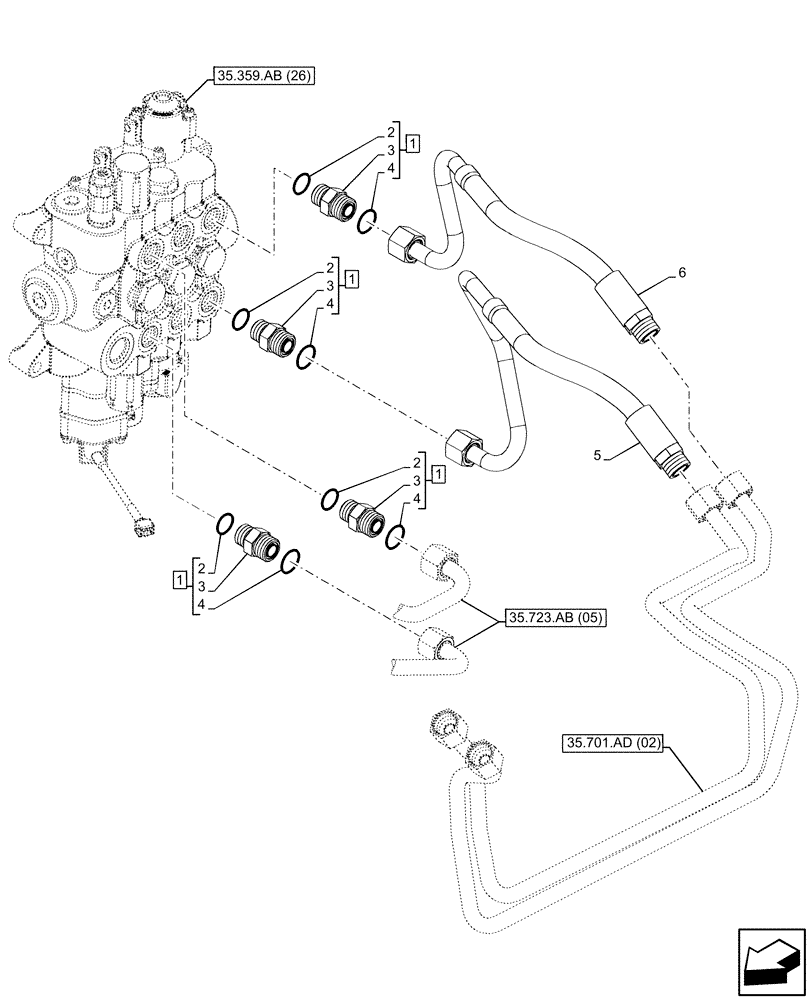Схема запчастей Case 580SN - (35.359.AE[17]) - VAR - 747776 - LOADER, CONTROL VALVE LINE (35) - HYDRAULIC SYSTEMS