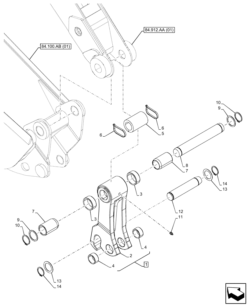 Схема запчастей Case 590SN - (84.100.AP[02]) - BACKHOE BUCKET, MECHANICAL, COUPLING, EXTENDABLE DIPPER, 15FT/457MM (84) - BOOMS, DIPPERS & BUCKETS