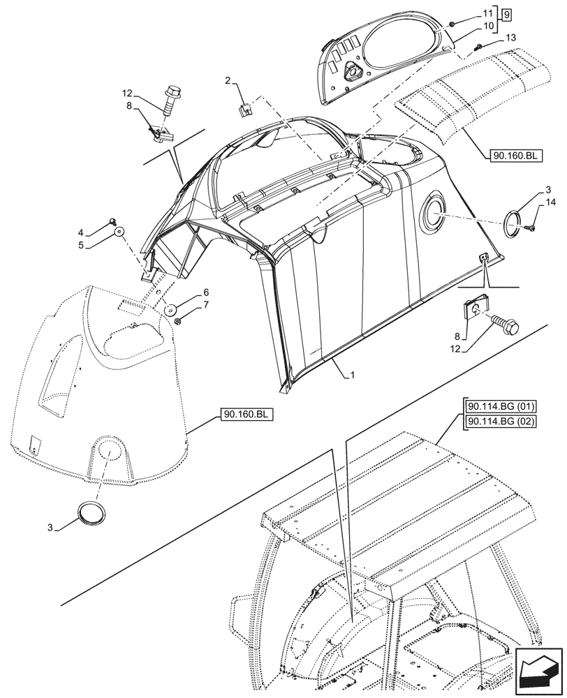 Схема запчастей Case 580SN - (90.110.AH[02]) - VAR - 423001 - CANOPY, CONSOLE, INSTRUMENT PANEL, MALAYSIAN (90) - PLATFORM, CAB, BODYWORK AND DECALS
