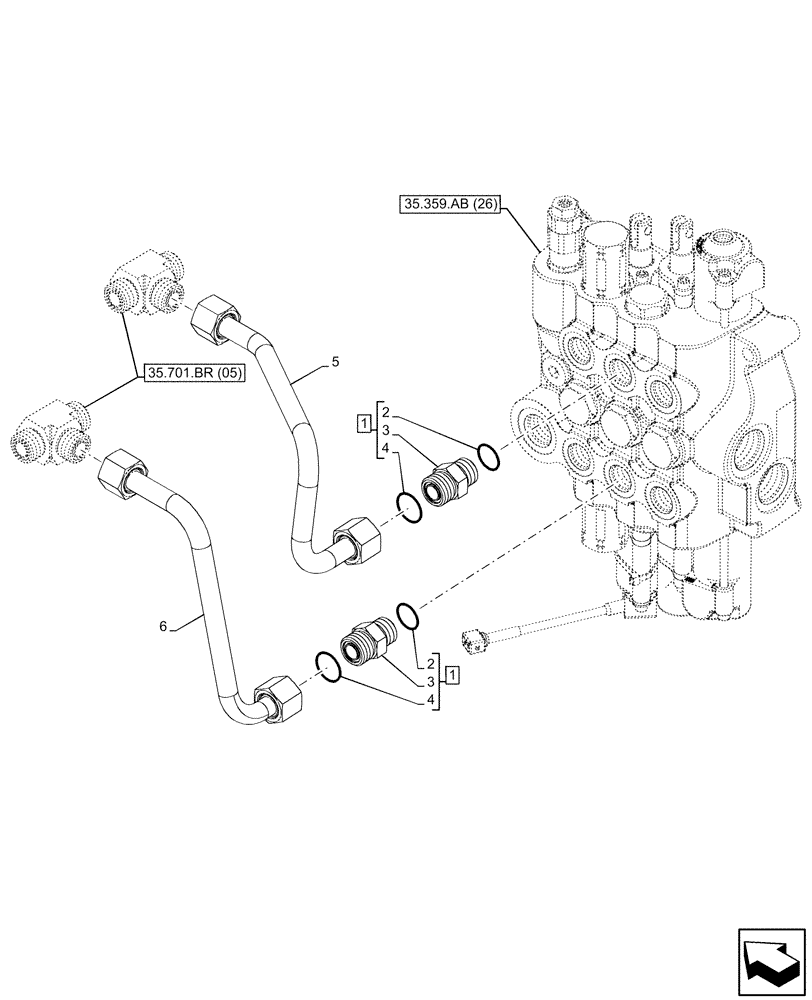 Схема запчастей Case 580SN - (35.701.BR[10]) - VAR - 747776 - LOADER, CONTROL VALVE, W/O RIDE CONTROL, LINES (35) - HYDRAULIC SYSTEMS