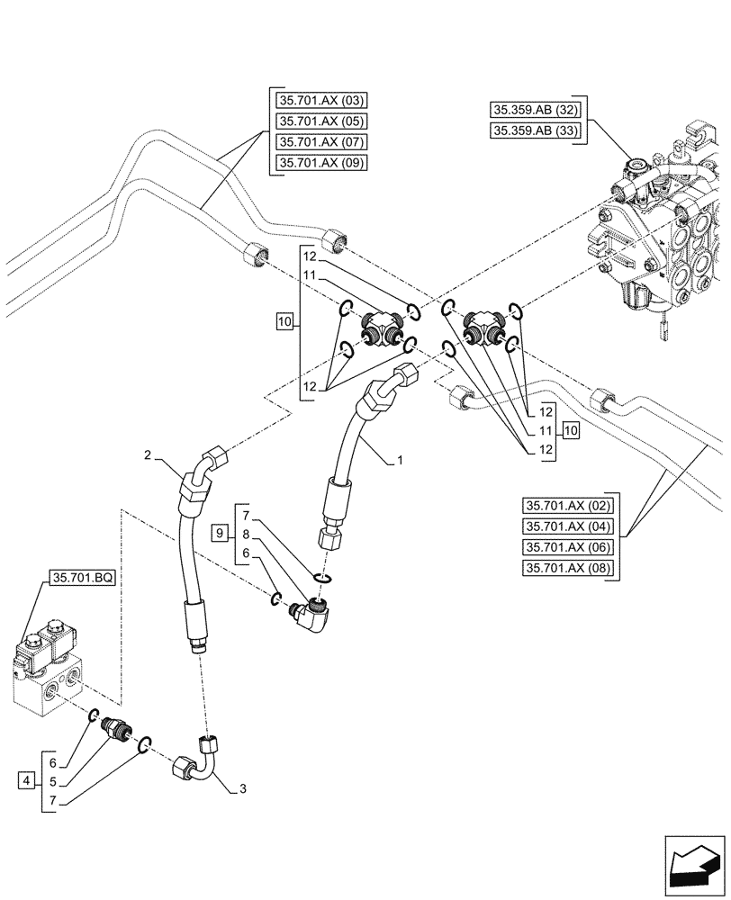 Схема запчастей Case 580SN - (35.701.BR[06]) - VAR - 747873 - RIDE CONTROL, VALVE, HYDRAULIC LINE - END YR 12-JUN-2015 (35) - HYDRAULIC SYSTEMS