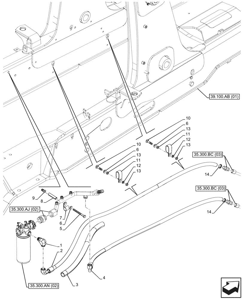 Схема запчастей Case 580SN - (35.300.AJ[01]) - OIL FILTER, LINES (35) - HYDRAULIC SYSTEMS