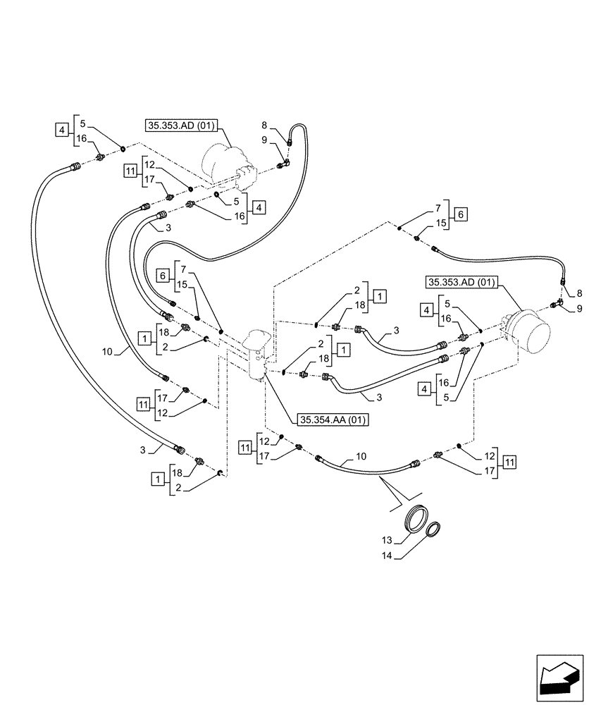 Схема запчастей Case CX160D LC - (35.353.AE) - TRAVEL MOTOR & REDUCTION GEAR, LINES (35) - HYDRAULIC SYSTEMS