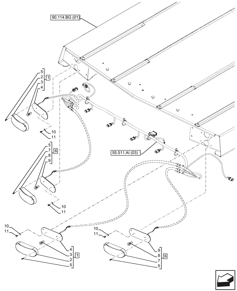 Схема запчастей Case 590SN - (55.404.CL[02]) - VAR - 423000, 442082 - CANOPY, TURN SIGNAL LIGHT, REAR (55) - ELECTRICAL SYSTEMS